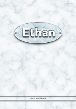 Ethan - Lined Notebook: College Ruled Blank Pages Plus Extra Date Neutral Calendar (12 Months) and Notepad Sketch Designs. Cover Print White Marble Background with Silver-Imitating Name Illustration.