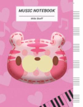 Paperback Music Notebook Wide Staff: Cute Pink Tiger Cat Face and Heart, Piano Keyboard/Blank Music Sheet Notebook, Big Staff Paper, Music Manuscript Paper Book