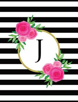 Paperback Black and White Striped Pink Floral Monogram Journal with Letter J Book
