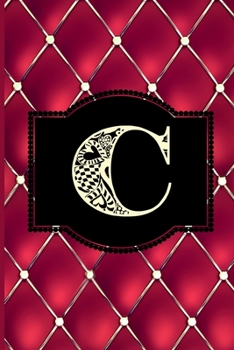 C: Monogram Journal or Diary. Captivating Ruby Red and Gold Diamond Design with a Decorative Uppercase Initial with Texture & Charm on a Vintage Black Cinema Marquee Notebook. (6x9 110 Blank Lined Pag