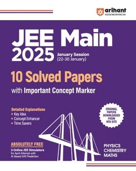 Paperback JEE Main 2025 ( 10 Solved Papers with important Concept Marker ) Physics, Chemistry, Maths English Medium Book