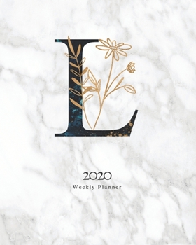 Paperback 2020 Weekly Planner: Black & Blue Abstract Monogram Planner With Letter "L" on Luxury Gray Marble Book