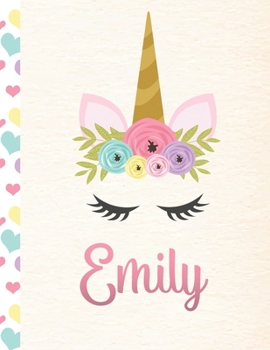 Emily: Personalized Unicorn Primary Story Journal For Girls With Pink Name | Half Ruled Dotted Midline and Blank Picture Space | Kindergarten to Early ... | Grades K-2 Composition School Exercise Book