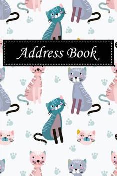 Paperback Address Book: Alphabetical Index with Cute Cat on Blue Background Cover Book