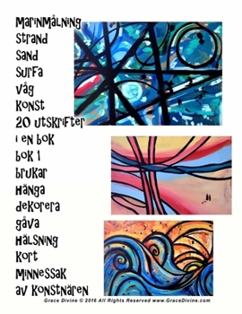 marinm�lning strand sand surfa v�g konst 20 utskrifter i en bok bok 1 brukar h�nga dekorera g�va h�lsning kort minnessak av konstn�ren Grace Divine