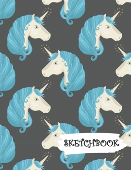 Paperback Sketchbook: Blue Unicorn Fun Framed Drawing Paper Notebook Book