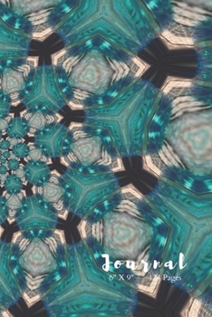 JOURNAL/NOTEBOOK.: 6" x 9" - 124 Blank Lined Pages - With a Distinctive  Kaleidoscopic Design in Turquoise Blue, Black, Gray and White Colors.