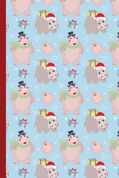 Blank Lined Notebook Journal For Christmas: Medium Ruled Book for Children, Teens and Adults - Christmas Hippopotamus (College Ruled Line Paper)