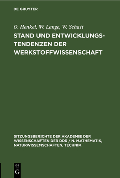 Hardcover Stand Und Entwicklungstendenzen Der Werkstoffwissenschaft [German] Book
