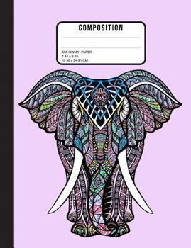 Composition Notebook 5x5 Graph Paper: Elephant Henna 200 Page Writing School or Office Notebooks 7.44 x 9.69 for Everyday Use Pretty Purple Background