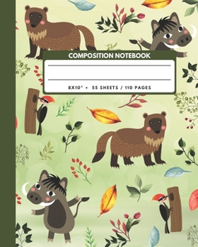 Composition Notebook: Woodpecker, Warthog, Wolverine And Leaves - Animals Exercise Book Journal , Back To School Gifts For Teens Girls Boys Kids ... 110 Pages (Animals Composition Notebook)