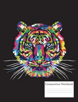 Paperback Composition Notebook: Rainbow Tiger on Black, 8.5" x 11", Wide Ruled Book