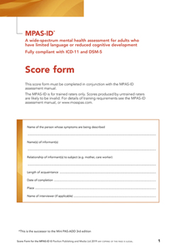 Paperback Moss-Pas (ID) Interview Score Forms: A Wide-Spectrum Mental Health Assessment for Adults Who Have Limited Language or Reduced Cognitive Development Book