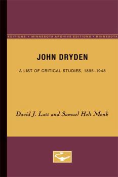 Paperback John Dryden: A List of Critical Studies, 1895-1948 Book