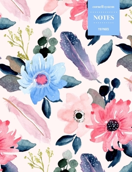 Cornell System Notes 110 Pages: Vintage Floral Notebook for Professionals and Students, Teachers and Writers - Bright Watercolor Feather and Gerber Daisy Pattern