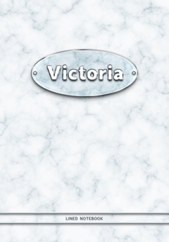 Victoria - Lined Notebook: College Ruled Blank Pages Plus Extra Date Neutral Calendar (12 Months) and Notepad Sketch Designs. Cover Print White Marble ... with Silver-Imitating Name Illustration.