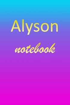 Alyson: Blank Notebook | Wide Ruled Lined Paper Notepad | Writing Pad Practice Journal | Custom Personalized First Name Initial A Blue Purple Gold  | ... Homeschool & University Organizer Daybook