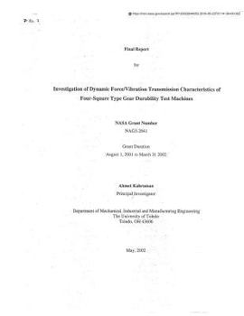 Paperback Investigation of Dynamic Force/Vibration Transmission Characteristics of Four-Square Type Gear Durability Test Machines Book