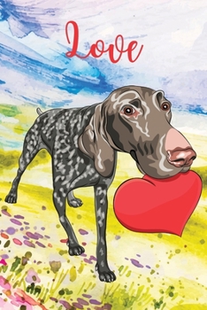 Love: Lined Paper Book with colored illustrations on each page - dog with heart-Blush Notes Paper for writing in with colore