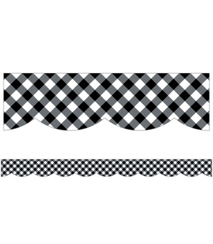 Misc. Supplies Woodland Whimsy Black & White Gingham Scalloped Bulletin Board Borders Book