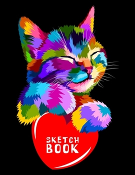 SKETCHBOOK: Cute Smiling Cat Hug Heart Lover - Fun Activity Book for Drawing, Sketching, Crayon Coloring, Writing, Designing, Doodling & Painting, ... Girls, Teens, Adults | Unlined Notebook Large