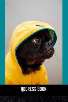 Address Book: Pug Dog in yellow - Phone & contact book -All contacts at a glance - 120 pages in alphabetical order / size 6x9  (A5)