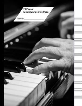 Music Manuscript Paper (Staff Paper) 70 Pages, 12 Staves. Piano Hands
