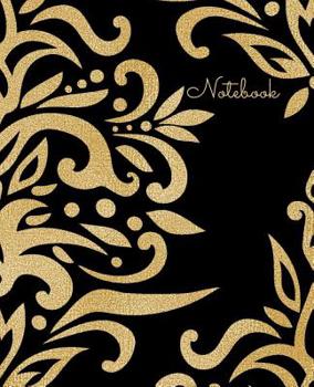 Paperback Notebook: Gold on Black Damask Pattern Cover with College Ruled Pages Book
