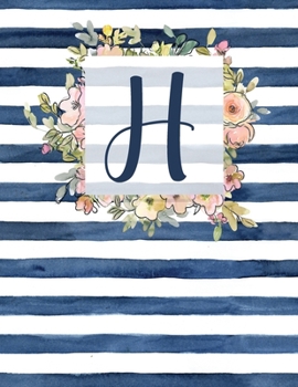H: Letter H Monogram Initial Notebook | 8.5" x 11" - 100 pages, Dot Bullet Grid Pages| Watercolor Floral Notebook