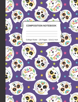 Paperback Compositon Notebook: Cute Wide College Ruled Purple Halloween Sugar Skull Ghost Paper Notebook For Kids Teens Students For School Or Home S Book