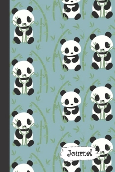 Paperback Journal: Panda Bear Eating Bamboo with Blue Background Diary with Blank Lined Notebook Paper Book