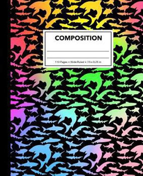 Paperback Composition: Rainbow Colors Shark Composition Notebook for Kids, Cool Marble Sharks Pattern for Boys, Wide Ruled Book 7.5 x 9.25 in Book