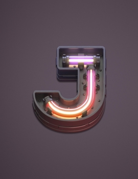 J: Modern funky, cool neon glowing light effect, monogram college ruled composition notebook for all - men, women, girls and boys. Perfect for office, study or general writing / note taking.