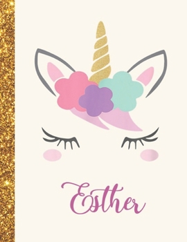 Esther: Esther Unicorn Personalized Black Paper SketchBook for Girls and Kids to Drawing and Sketching Doodle Taking Note Marble Size 8.5 x 11