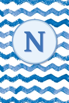 N: Initial Monogram Blank Journal College Rule Lined | 6x9 | Blue Watercolor Stripes (Blue Watercolor Striped Journals)