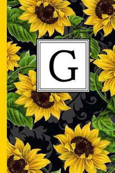 G: Floral Letter G Monogram personalized Journal, Black & Yellow Sunflower pattern Monogrammed Notebook, Lined 6x9 inch College Ruled 120 page perfect bound Glossy Soft Cover
