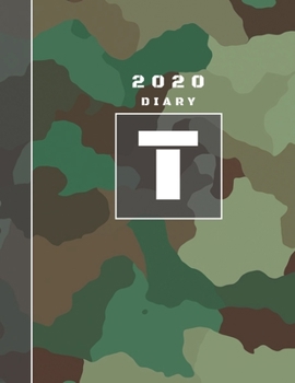 Personalised 2020 Diary Week To View Planner: A4  Letter T Green And Brown Camo Camouflage Organiser And Planner For The Year Ahead, School, Business, Office, Work, University