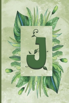 Paperback J: Green Leaves Monogram Lined Notebook, Initial Letter Journal, Personalized Initial Lined Notebook, Fun & Cute Gift, 6x Book