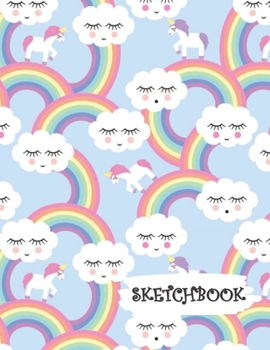 Paperback Sketchbook: Rainbow Clouds & Unicorns Fun Framed Drawing Paper Notebook Book