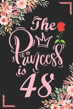 The Princess Is 48: 48th Birthday & Anniversary Notebook Flower Wide Ruled Lined Journal 6x9 Inch ( Legal ruled ) Family Gift Idea Mom Dad or Kids in Holidays - Marble & Red Love Flowers Cover