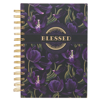 Spiral-bound Christian Art Gifts Journal W/Scripture Floral Blessed Luke 1:45 Bible Verse Black Purple 192 Ruled Pages, Large Hardcover Notebook, Wire Bound Book