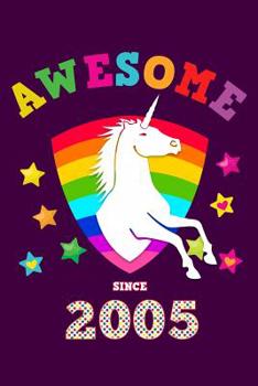 Awesome Since 2005: Unicorn Cursive Hand Writing Calligraphy Notebook Paper | Purple Cover for Young Girls Born this Year | Kids Practice Alphabet ... Book for Children in Preschool K-1 K-2 K-3