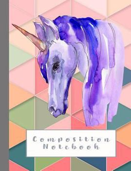 Composition notebook: Composition notebook for animal lovers - wide ruled 7.44 x 9.69"  - Geometric design with  lilac unicorn