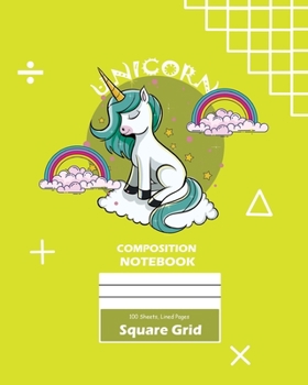 Unicorn Square Grid, Graph Paper Composition Notebook, 100 Sheets, Large 8 x 10 Inch, Quad Ruled Yellow Cover