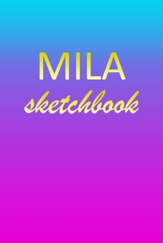 Paperback Mila: Sketchbook - Blank Imaginative Sketch Book Paper - Pink Blue Gold Custom Letter M Personalized Cover - Teach & Practic Book