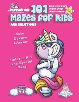 Paperback 101 Mazes For Kids: SUPER KIDZ Book. Children - Ages 4-8 (US Edition). Cartoon Cool Pose Unicorn, Pink w custom art interior. 101 Puzzles Book