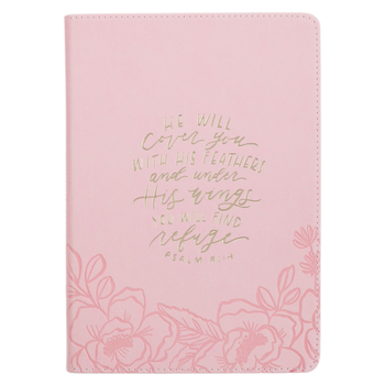 Leather Bound Journal Classic Zip Pink He Will Cover You Ps. 91:4 Book