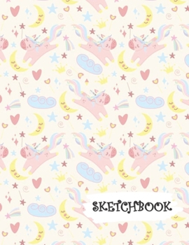 Paperback Sketchbook: Pink Unicorn Jumping Over Cloud Fun Framed Drawing Paper Notebook Book