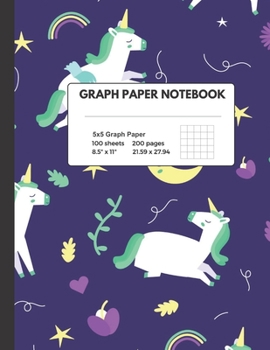 Paperback Graph Paper Notebook: Unicorn Composition Book- Quad Ruled, 100 Sheets (large, 8.5 x 11) Book