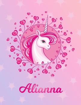 Paperback Alianna: Unicorn Large Blank Primary Sketchbook Paper - Pink Purple Magical Horse Personalized Letter A Initial Custom First Na Book